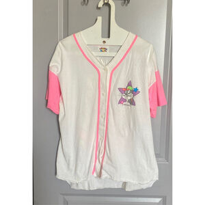 Women's Looney Tunes Bugs Bunny Baseball Jersey L White Pink Vintage 1995